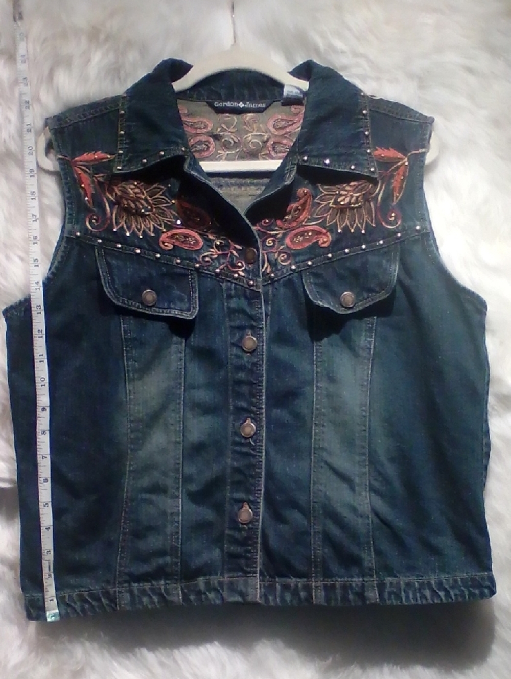 Embroidered Dark Blue Denim Vest